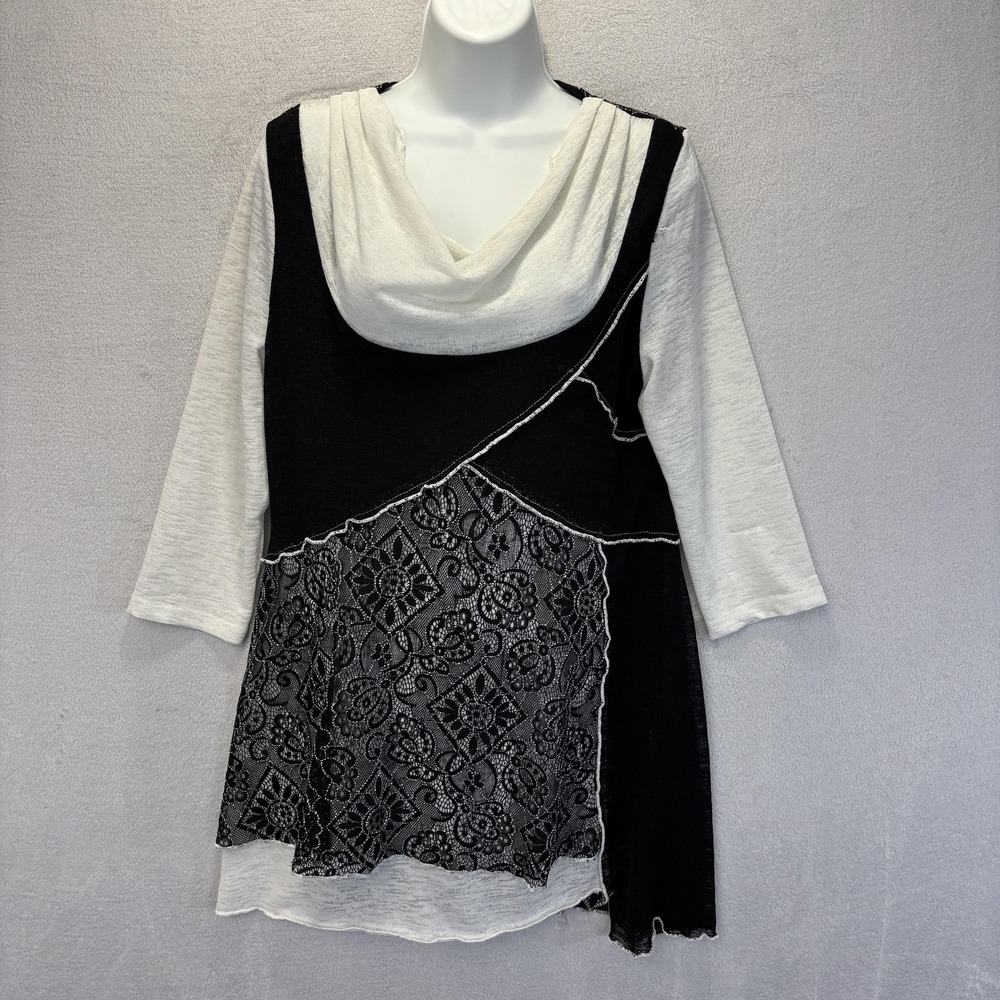 Feratelli Tunic Top Shirt Medium Cowl 3/4 Sleeve Colorblock Artsy‎ Art to Wear